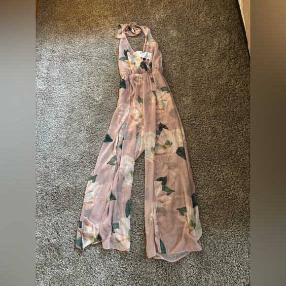 SHOW ME YOUR MUMU Delano Floral Baby Pink Southern Magnolia Jumpsuit Large - Picture 2 of 2